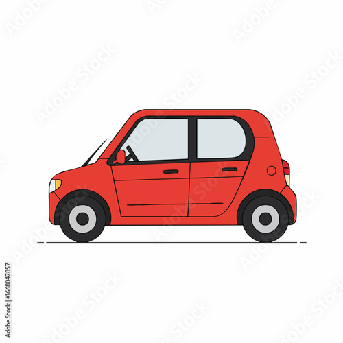 Stylized Red Compact Car with Rounded Design and Black Accents