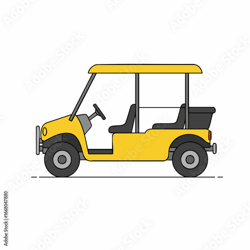 Side Profile of a Yellow Four-Seater Golf Cart