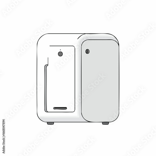 Modern White and Gray Kitchen Appliance with Rounded Edges and Minimalist Design