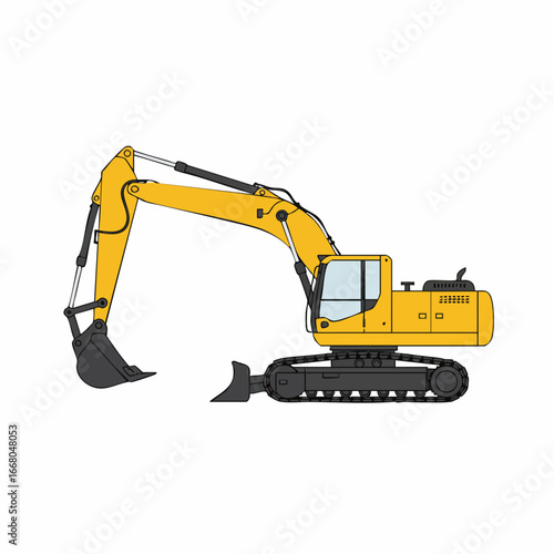 Yellow Excavator Side Profile Illustration
