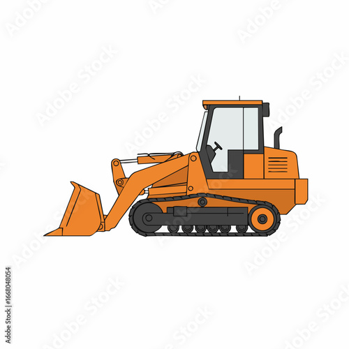 Detailed Orange Bulldozer Illustration with Tracks and Front Loader.