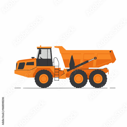 Orange Dump Truck Illustration: Construction Vehicle Side View