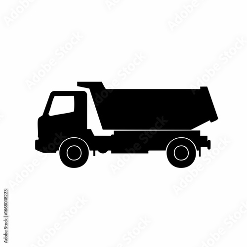 Silhouette of a Heavy-Duty Dump Truck with Tilted Bed and Visible Wheels