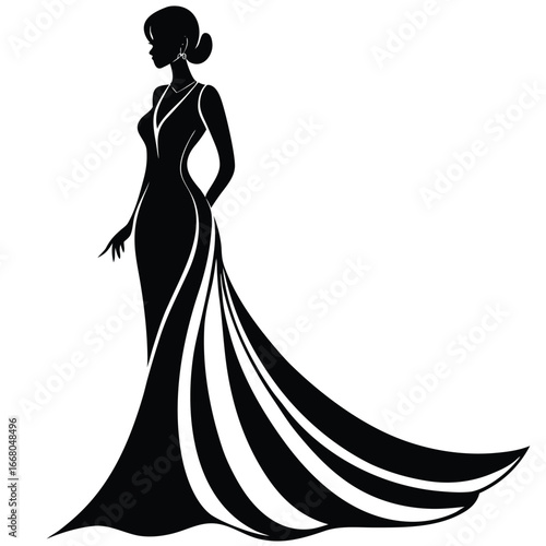 Elegant woman in flowing gown silhouette formal gown