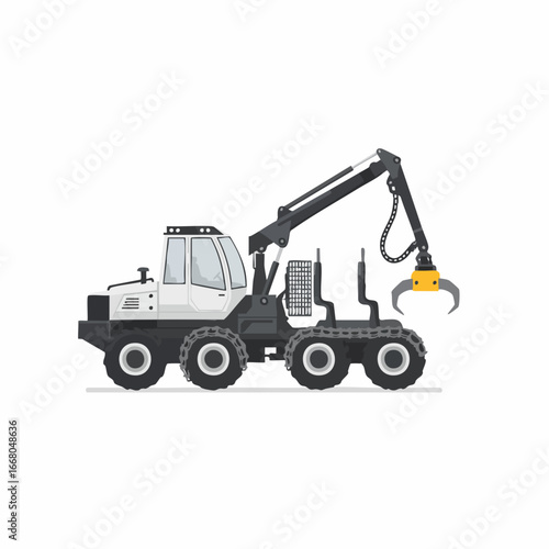 Modern Forestry Machine with Extended Crane Arm