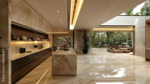 Modern Luxury Kitchen Interior with Marble Countertops and Open Plan Design