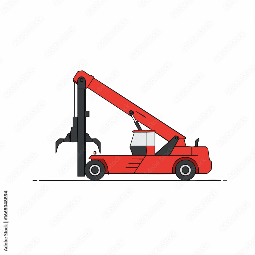 Naklejka premium Red Mobile Crane with Claws Side Profile Illustration