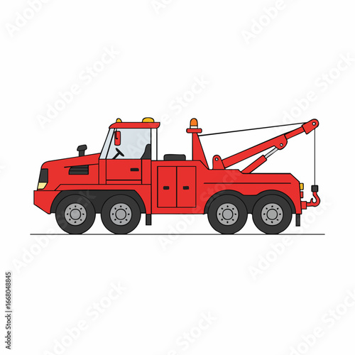 Red Tow Truck Illustration with Detailed Design and Functional Features