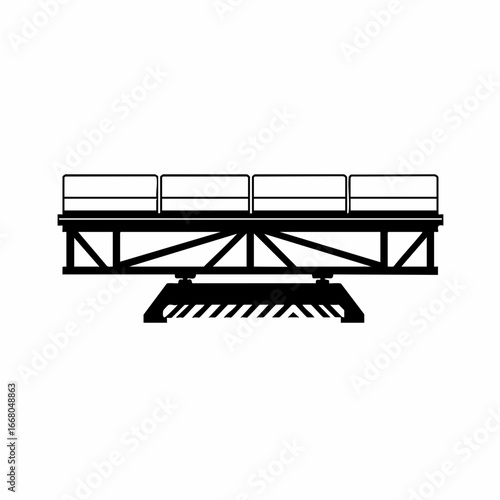 Black and white silhouette of a complex industrial structure with geometric support beams