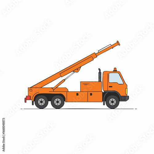Orange Boom Truck with Extended Arm for Construction and Utility Work