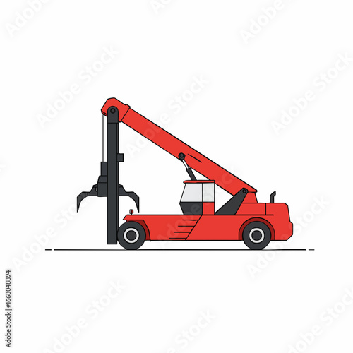 Red Mobile Crane with Claws Side Profile Illustration