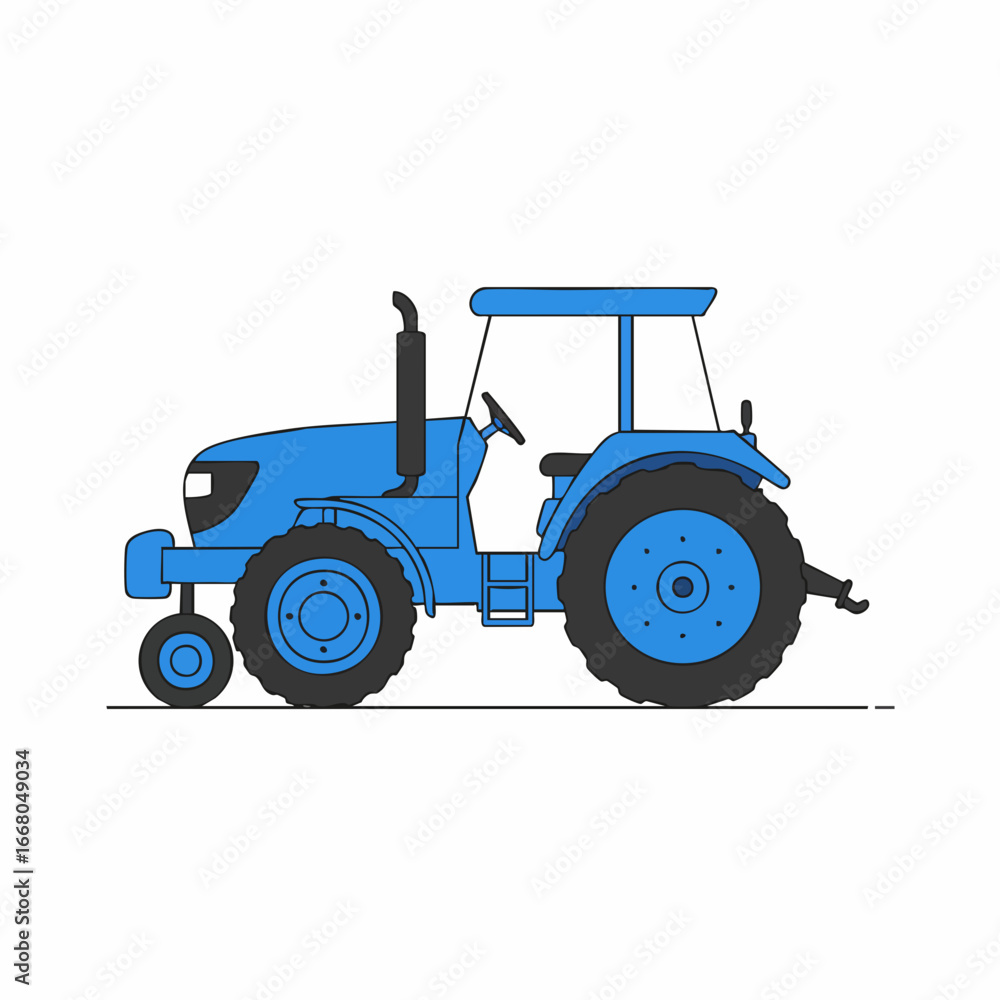 Obraz premium Blue Tractor Illustration Depicting Agricultural Machinery in Side Profile