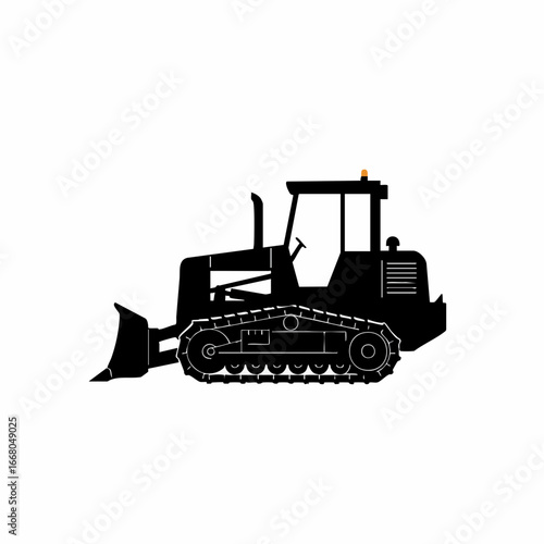 Silhouette of a Powerful Bulldozer with Detailed Tracks and Blade