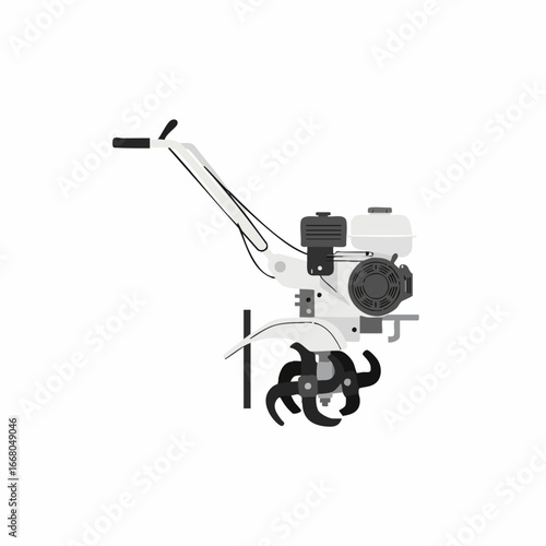 Compact Gasoline Tiller with Curved Handle and Rotating Tines