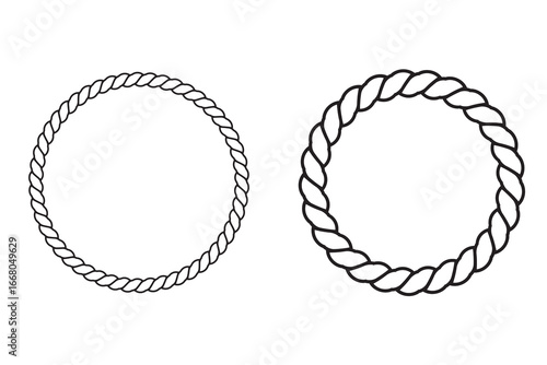 Two twisted rope circles in white and black isolated on white background circular rope brown rope