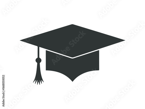 Graduation Cap Icon, Black Silhouette Vector Illustration.