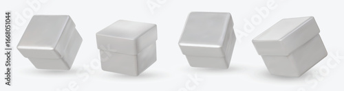 Set white gift boxes. Ideal for delivery, shipping, packaging, and online store visuals.