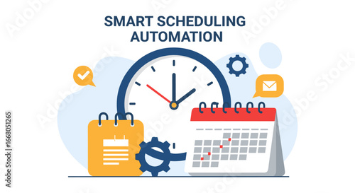 This vector illustration depicts smart scheduling automation, highlighting efficient time management, planning, and task organization for streamlined business operations.