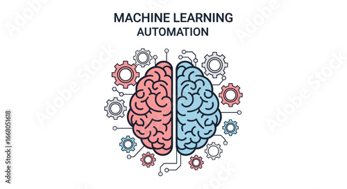 An intricate illustration depicting a human brain integrating with gears and digital circuits, symbolizing advanced machine learning and automation processes.