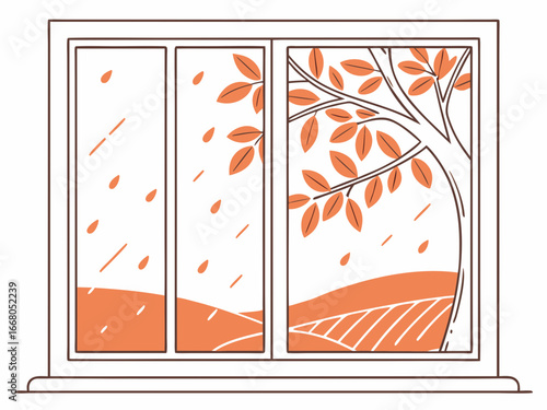 Warm autumn evening, rain outside, hot coffee and autumn, September