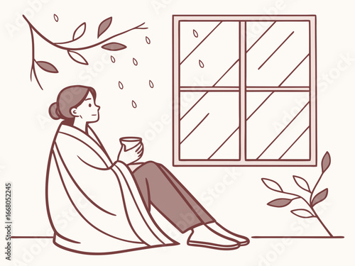 Warm autumn evening, rain outside, hot coffee and autumn, September