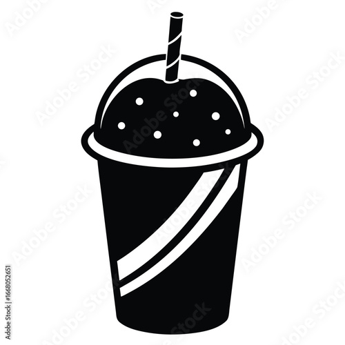 Black and white vector illustration of a slushy drink