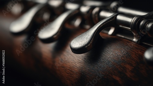 Extreme Close-Up of Keys on a Wooden Wind Instrument