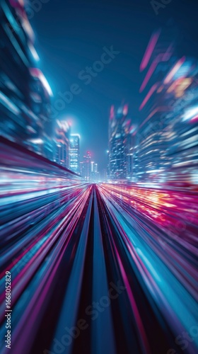 Abstract City Street at Night with Motion Blurred Light Trails