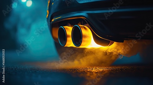 Dark car exhaust flames at night