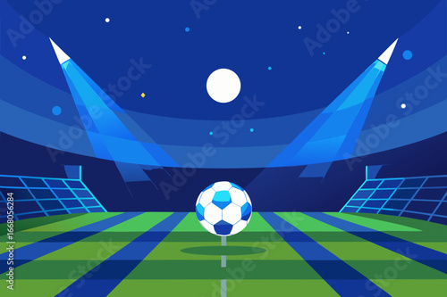 Soccer stadium at night with a spotlight on the ball