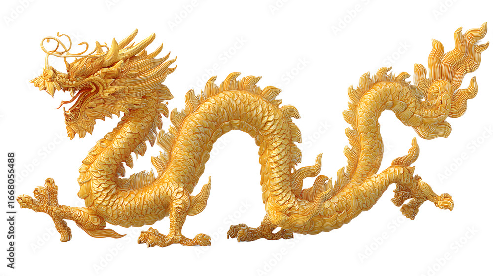 Fototapeta premium Chinese golden dragon isolted on white. Golden tradiional chinese dragon isolaed on white