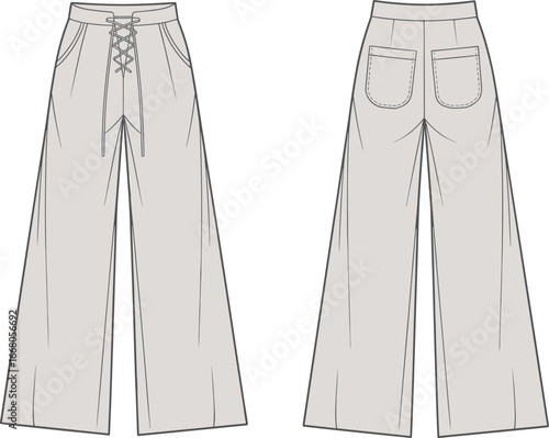 Fashionable high-waisted wide-leg pants with a trendy lace-up front design, casual chic, comfortable style for everyday wear