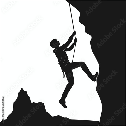 Person rock climbing desert canyon silhouette