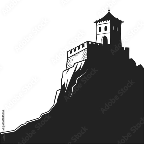 Ancient fortress at cliff edge silhouette