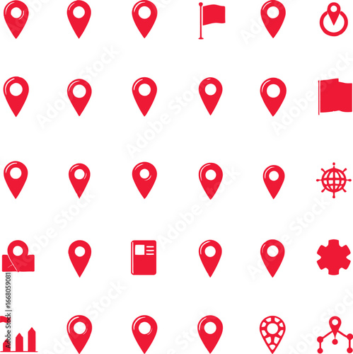 Set of red map location pin icons vector for navigation gps direction travel destination marker and geolocation design elements