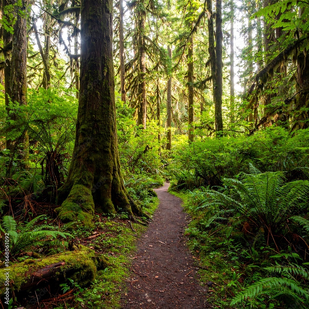 Naklejka premium Sunlit forest path