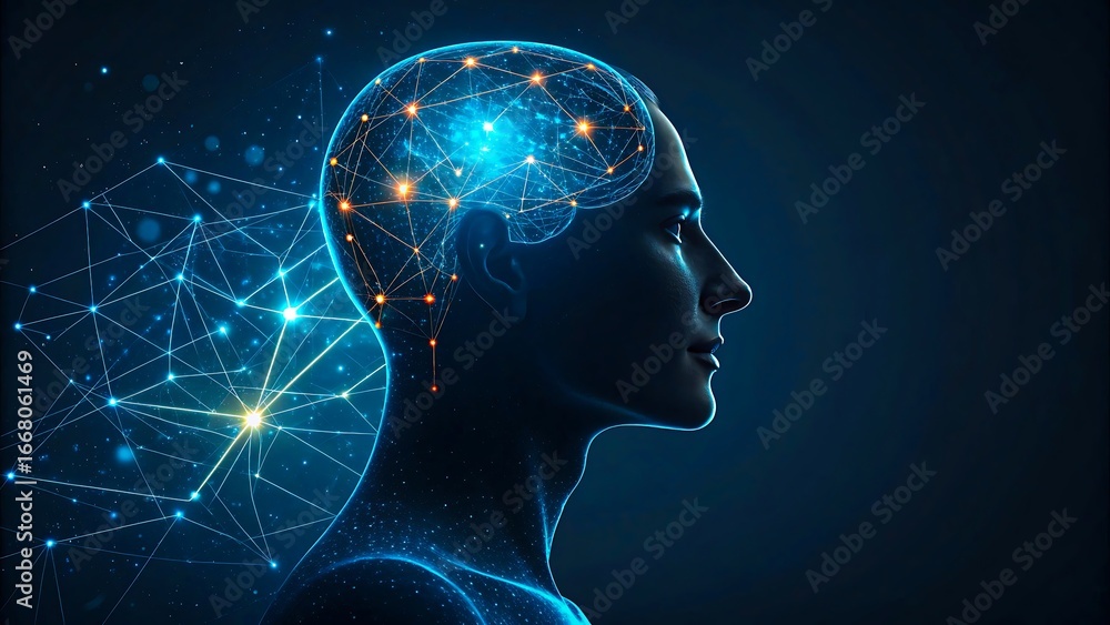 Fototapeta premium Futuristic Digital Human Brain with Neural Network and Artificial Intelligence Concept 