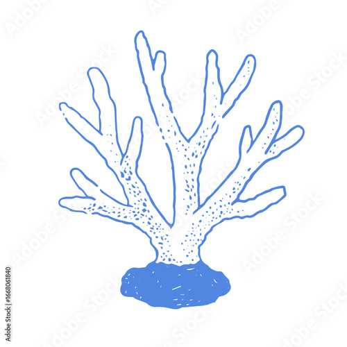 A hand-drawn illustration of a coral in blue. The modern, clean design is great for logos, social media graphics, or icons in a marine-themed project.
