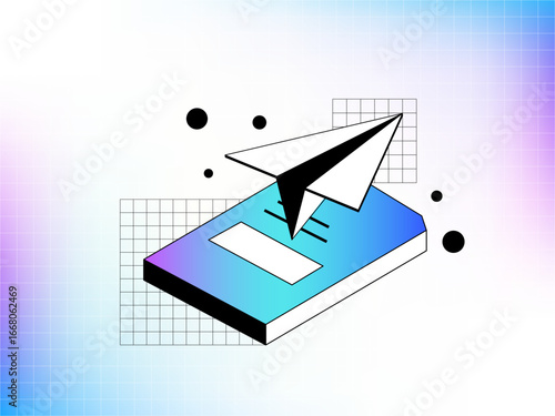 Send Share Vector Illustration - Gradient Paper Plane Icon on Smartphone