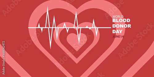 Red background with heart and heartbeat
shape symbolizing World Blood Donor
Day, love, and saving lives. Medicine or
Hospital vector illustration