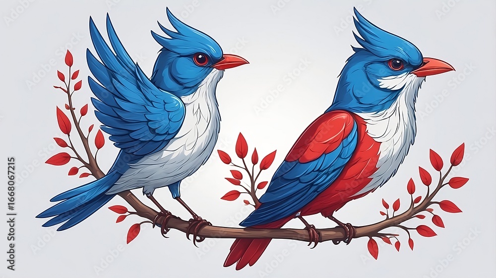 Fototapeta premium Two birds blue and black colour illustration