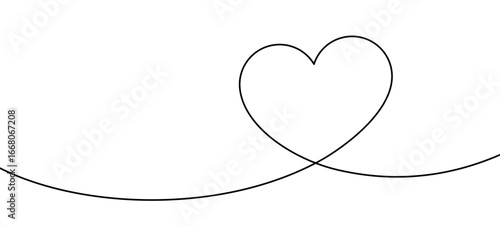 Continuous line heart drawing. Minimalist romantic outline art. Love symbol with single stroke curve. Abstract design for Valentine, wedding, couple, relationship, romance