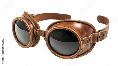 Retro leather aviator goggles isolated on transparent background 