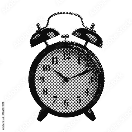 Back to school alarm clock halftone grunge vector design element