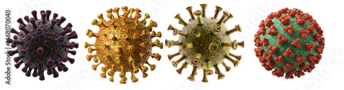 Set of 3D microscopic virus cell (COVID-19, Influenza, HIV, HSV) isolated with clipping path	