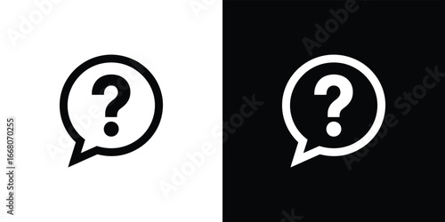 Question Mark Sign in Speech Bubble on Black and White Backgrounds Concept Design
