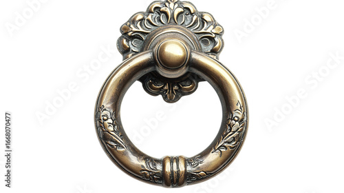 Vintage brass door knocker isolated on transparent background 