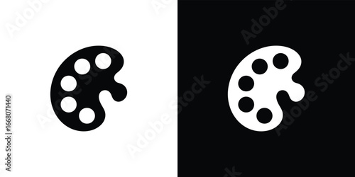 Artist Palette with Paint Wells on Inverted Black and White Square Backgrounds