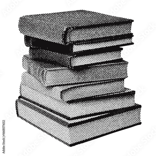 School textbook stack halftone grunge vector design element