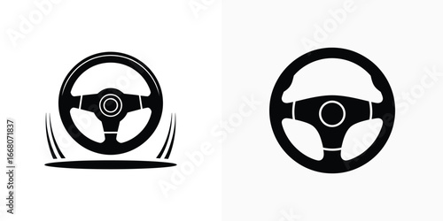 Automotive Steering Wheel Turning, Black Automobile Interface, Car Driving Silhouette